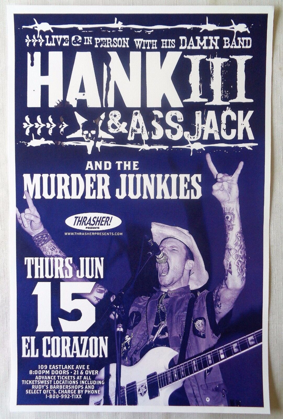 HANK WILLIAMS III 2006 Gig POSTER Seattle Washington Concert