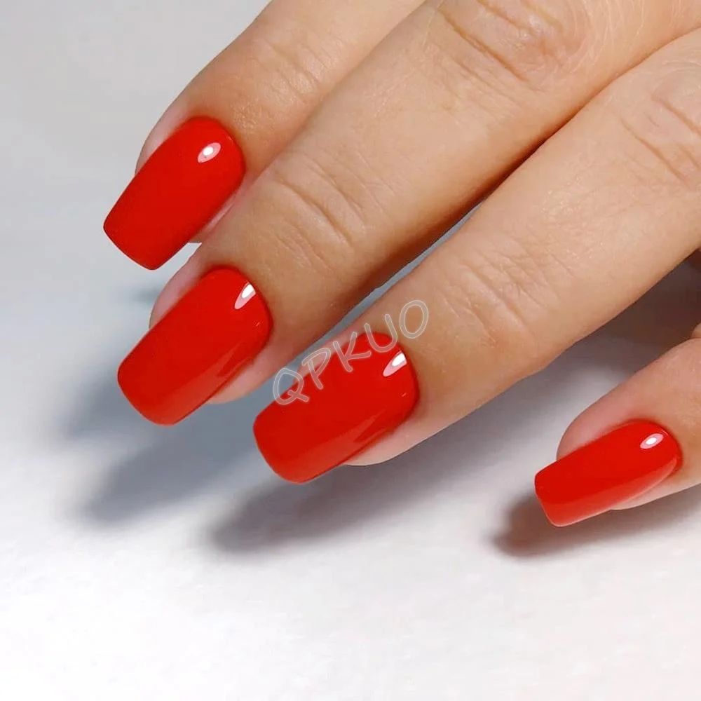 24Pcs Long Square Press On Fake Nails With Jelly Glue Shiny White Artificial False Fingernail Tip DIY Manicure Tools-Nail Inspo