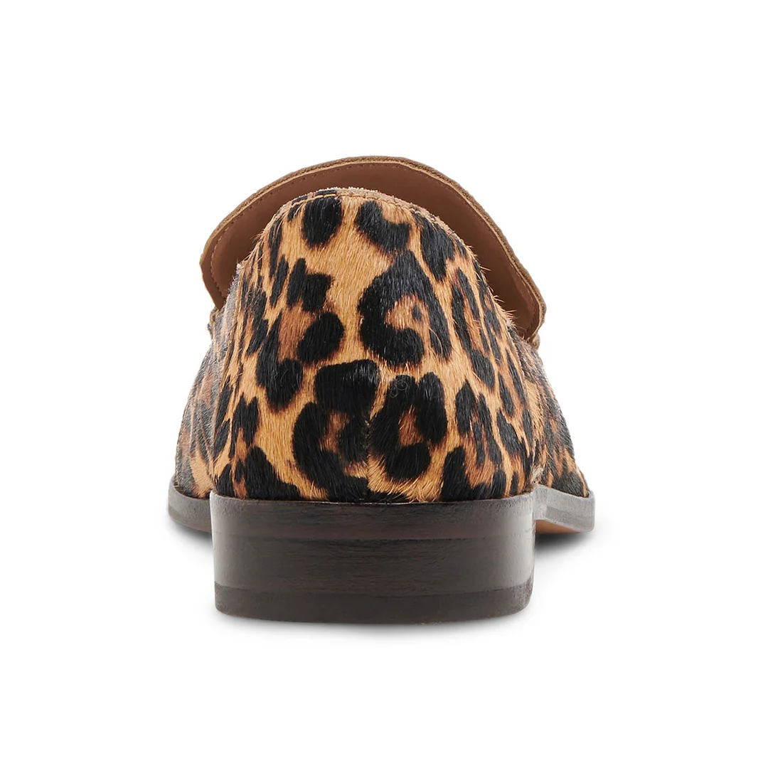 Leopard Printed Textile Square Toe Flat Loafers for Elegant Ladies