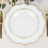 10 Pack | 10" Gold Vintage Rim Clear Hard Plastic Dinner Plates With Embossed Scalloped Edges, Disposable Party Plates