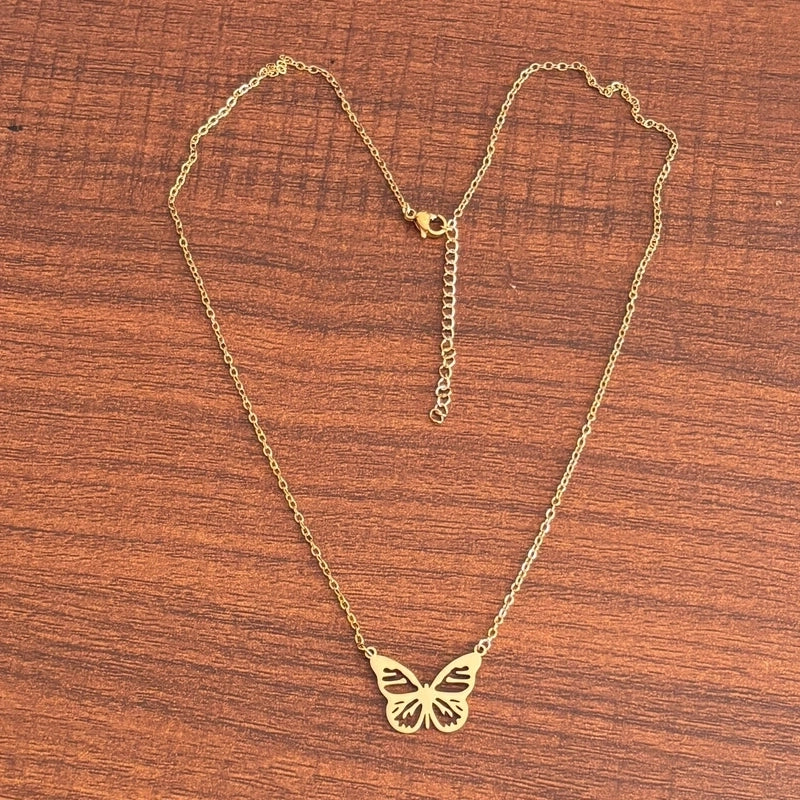 Sweet Minimalist Cat Butterfly Airplane 304 Stainless Steel 18K Gold Plated Plating Pendant Necklace