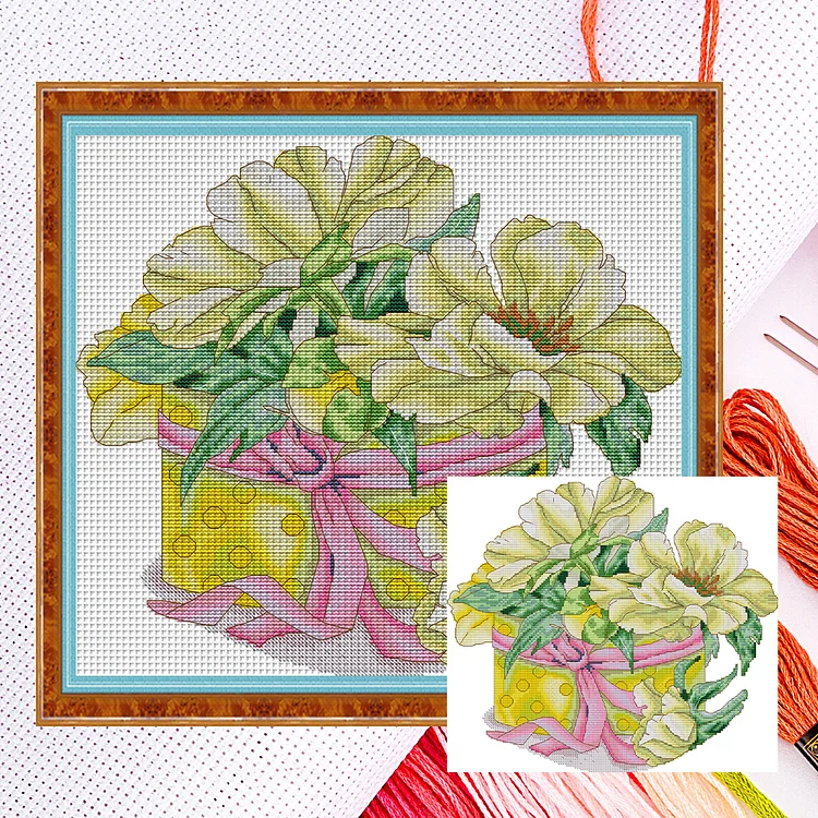 Joy Sunday-14CT 2 Strands Threads Counted Cross Stitch Kit -Flower Series - Multiple Sizes