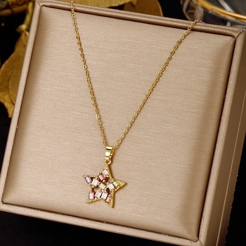 3 Pieces Elegant Minimalist Leaf Four Leaf Clover Insect Stainless Steel Plating Inlay Zircon Pendant Necklace