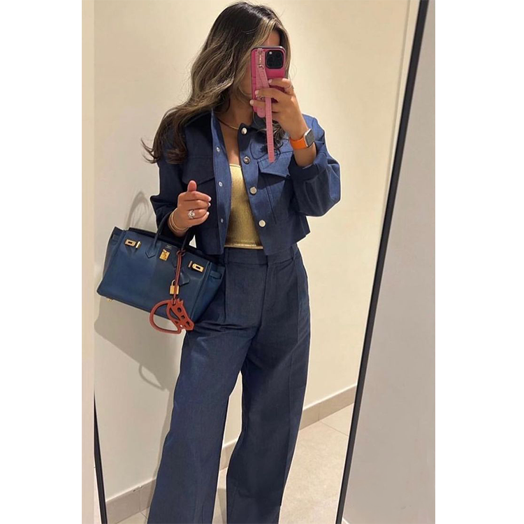 Fashion Blue Jacket and Pants Set