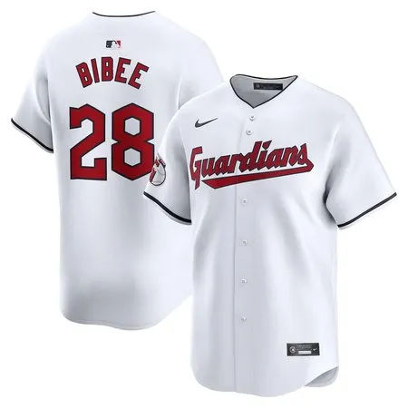 Men's Cleveland Guardians #28 Tanner Bibee  White Home Replica Jersey