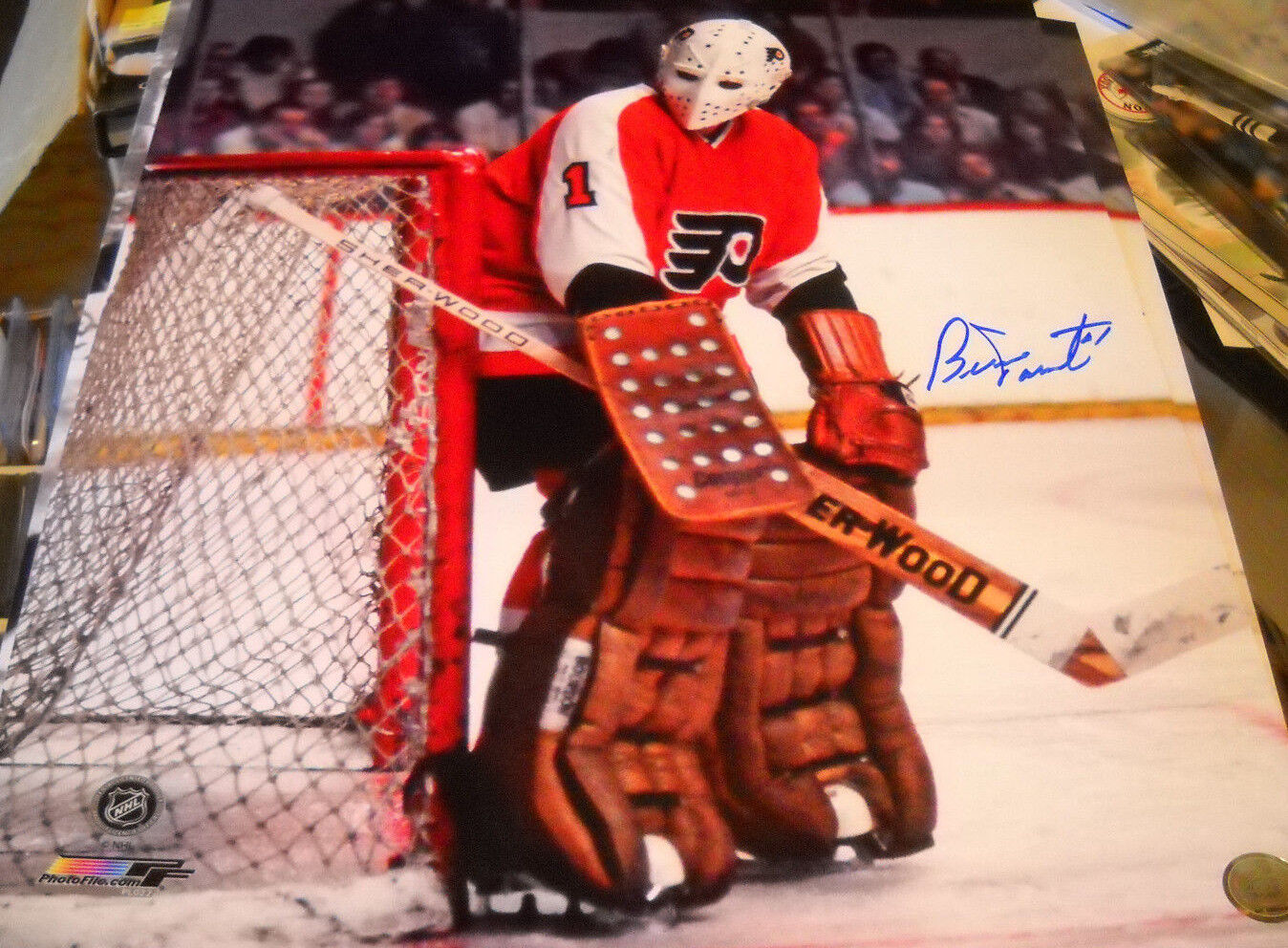 BERNIE PARENT AUTOGRAPH SIGNED 16X20 Photo Poster painting COA HUGGING THE CREASE FLYERS