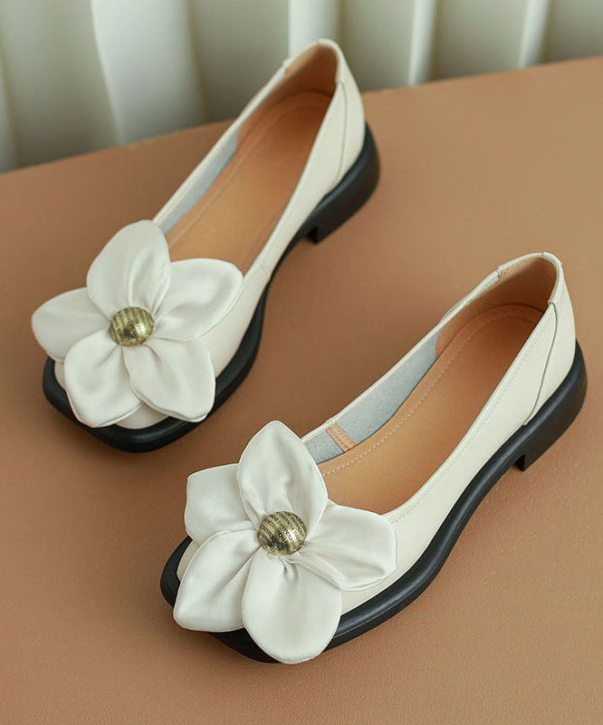VCSHOES Floral Splicing Flat Shoes White Faux Leather