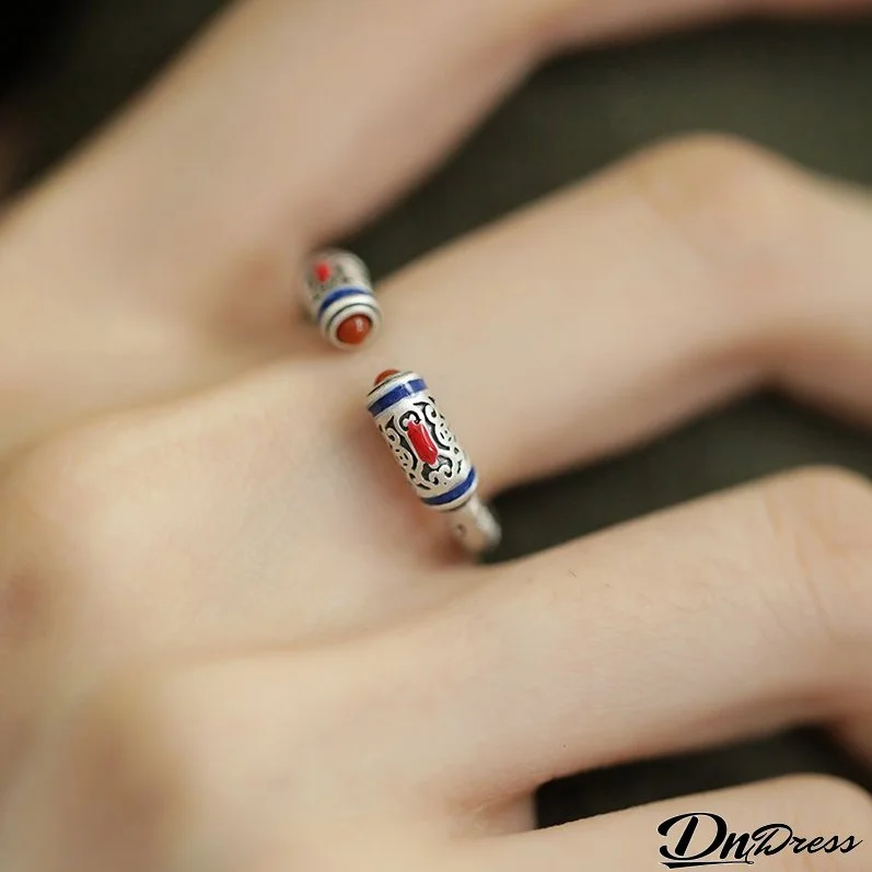 S925 Silver Six-character Mantra Ring, Female Niche Design, Retro Ethnic Ring