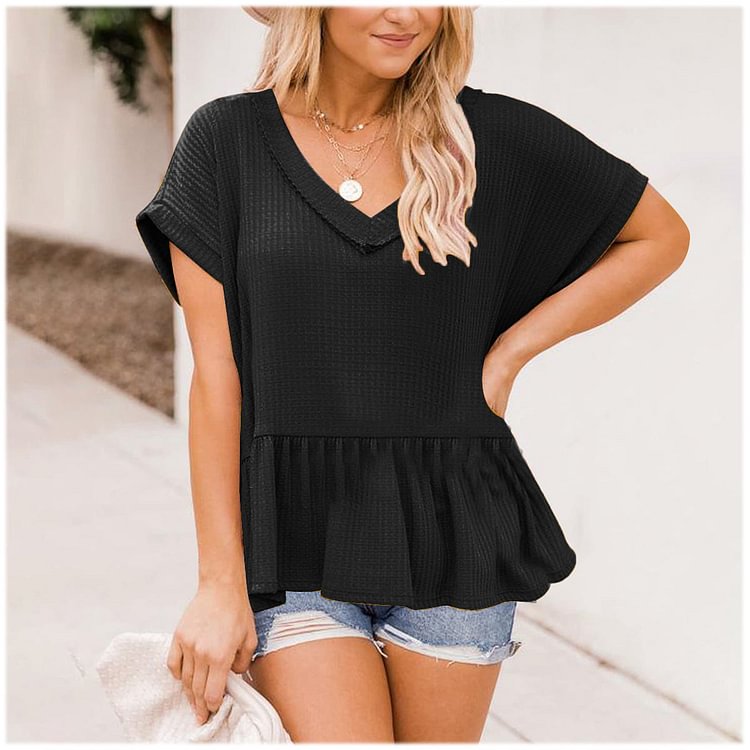 Casual Solid V-Neck Short Sleeve T-Shirt