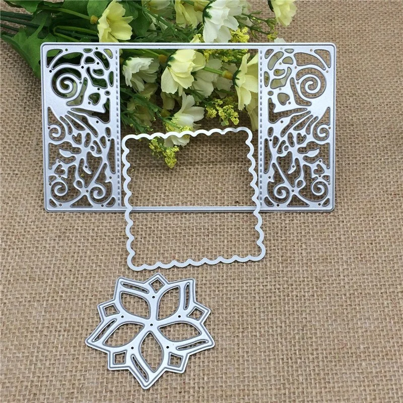 3pcs Flower flower Rectsangle Frame Metal Cutting Dies Stencil Scrapbooking Photo Album Card Paper Embossing Craft DIY