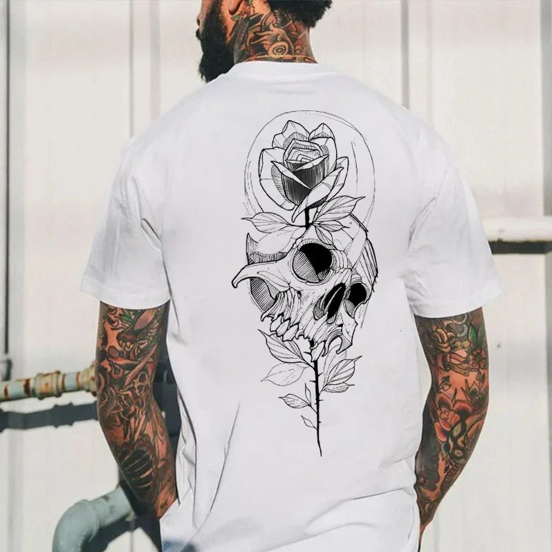 Flower And Skull White Print T-shirt