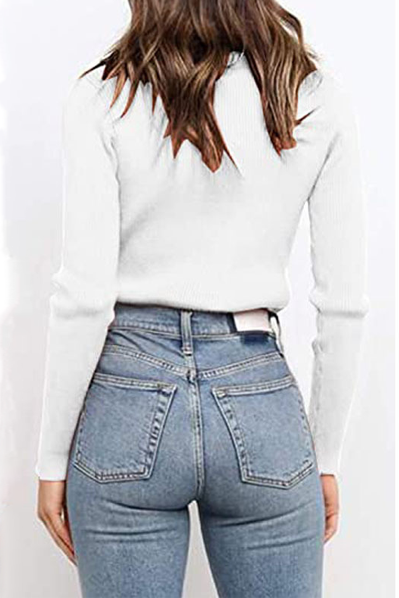 Casual Solid Split Joint Turtleneck Tops(5 Colors)