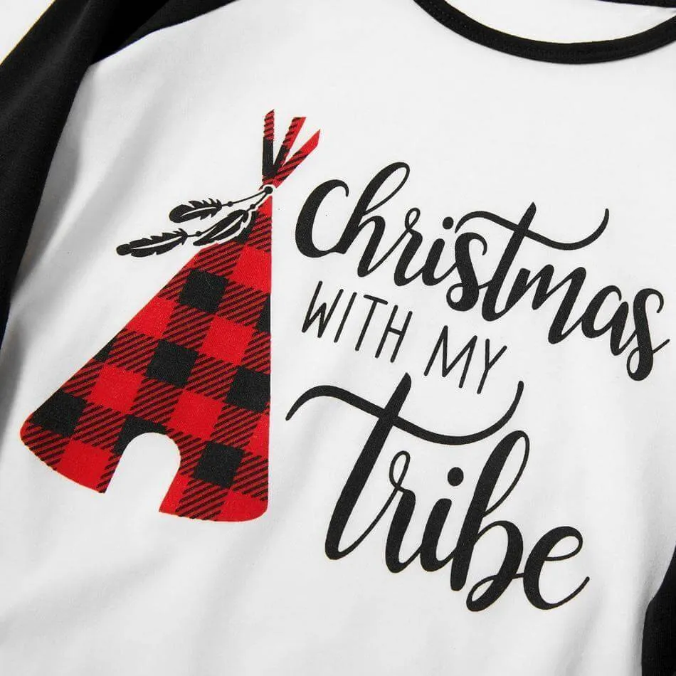 Christmas Letter Print Plaid Design Family Matching Pajamas Set