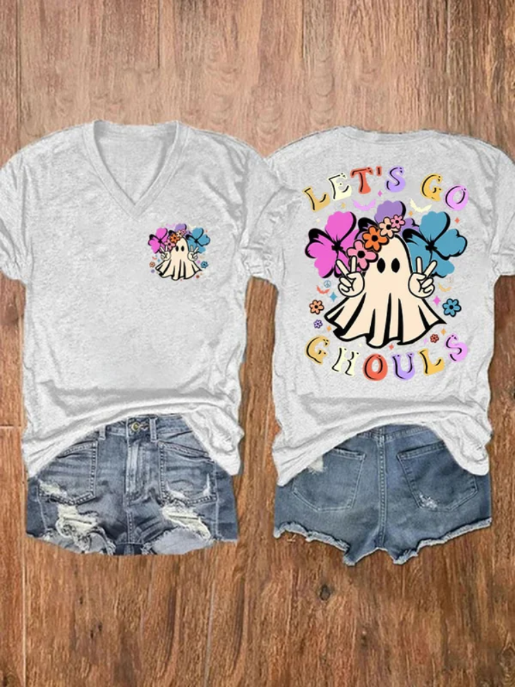 Women'S Let'S Go Ghouls Printed Short Sleeve T-Shirt