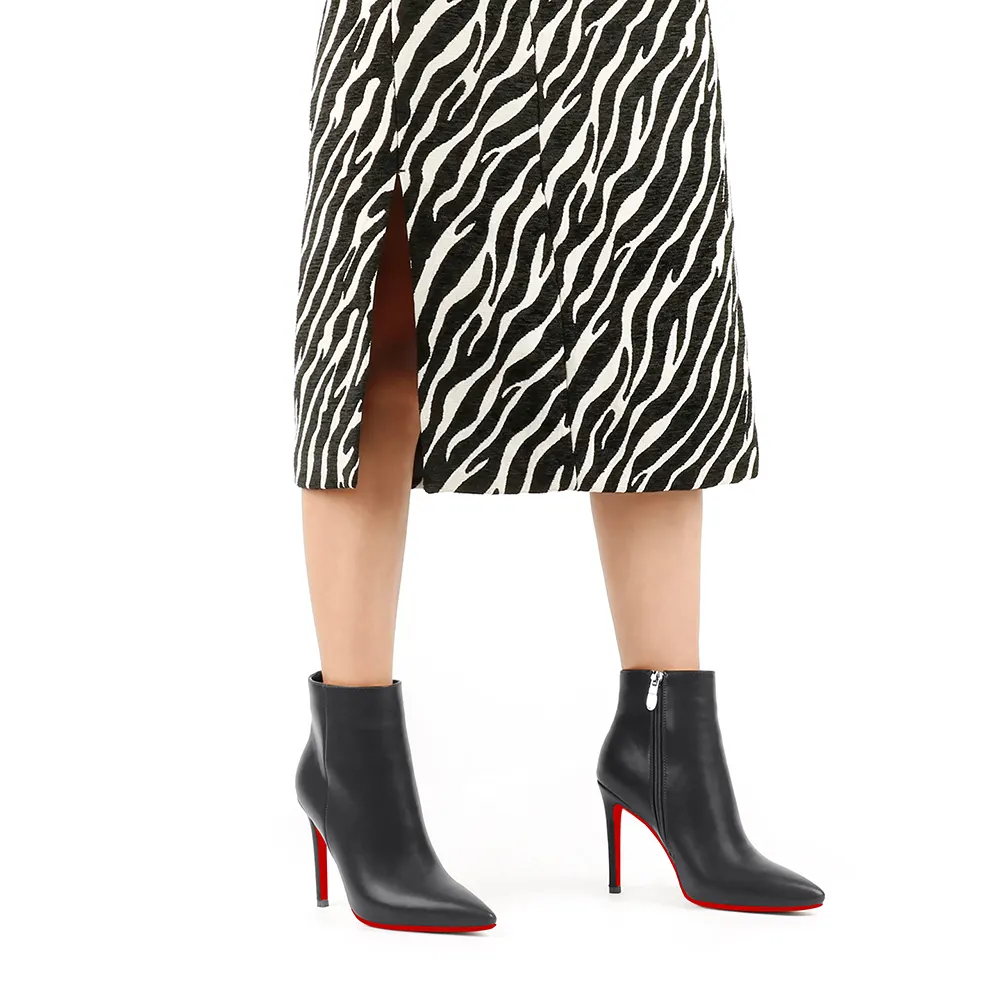 100mm Women's Ankle Boots Closed Pointed Toe Stilettos Red Bottoms Booties-vocosishoes