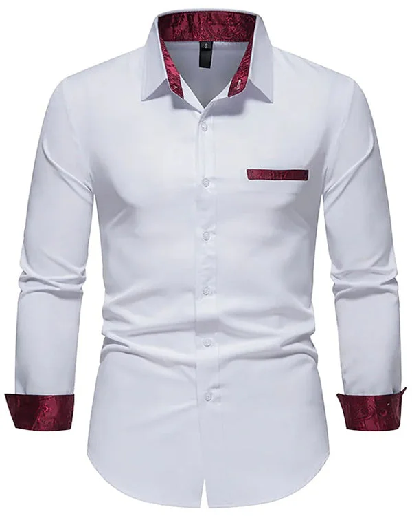 Men's Lapel Casual Patchwork Long Sleeve Top