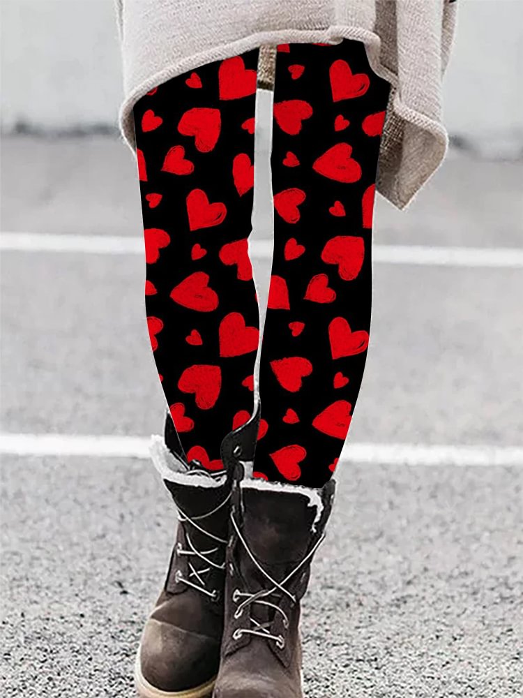 Comstylish Red Heart Print Casual Leggings