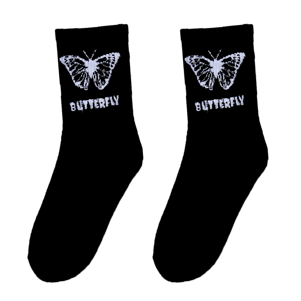 

1 Pair Butterfly Print Cotton Socks Unisex Elastic Mid-Calf Length Socks, 501 Original
