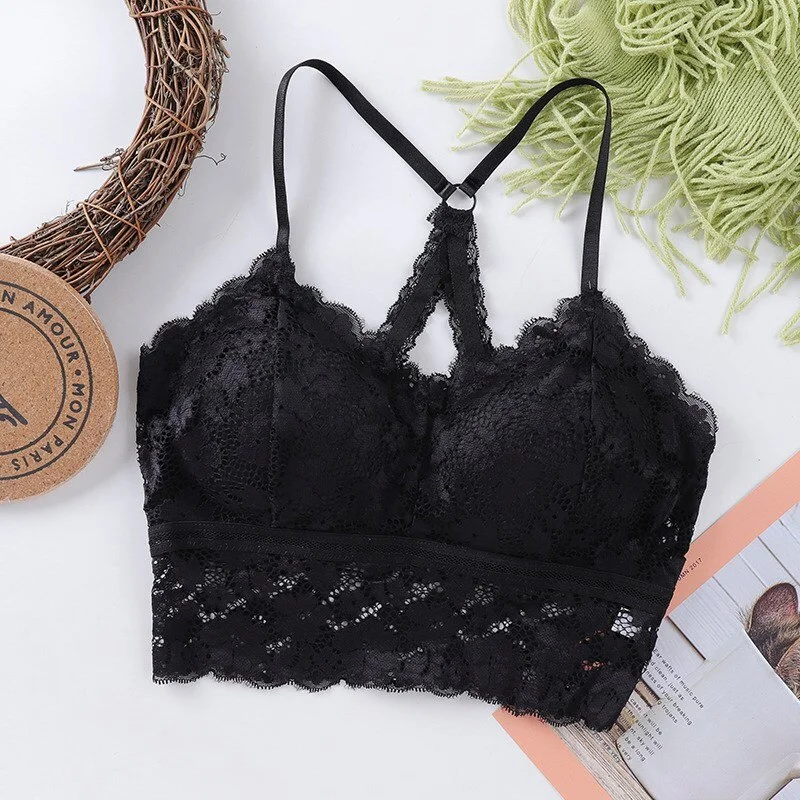 Billionm Women Lace Sexy Hollow Out Bralette Push Up Beauty Back Underwear Soft Vest Female Add pad Wireless Bra Lingerie 6 Color