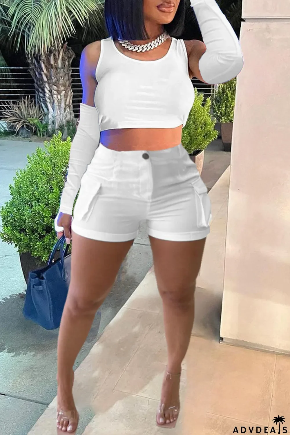 Khaki Casual Solid Basic O Neck Four Piece Set (With Sleeves)