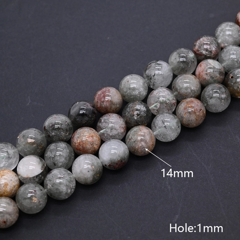 1 Strand/Package 10mm 6mm 8mm Hole Under 1mm Hole 1~1.9mm Natural Stone Green Phantom Quartz Round Simple Polished Jewelry Accessories
