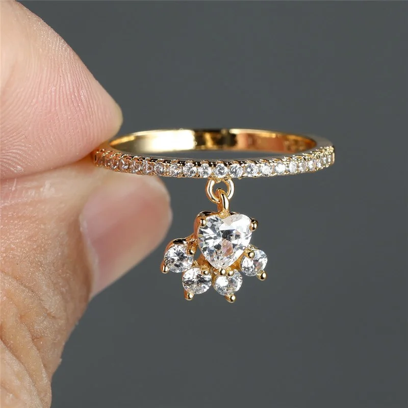 Luxury Female Small Paw Claw Pendant Ring Crystal Minimalist White Zircon Stone Ring Gold Silver Color Wedding Rings For Women