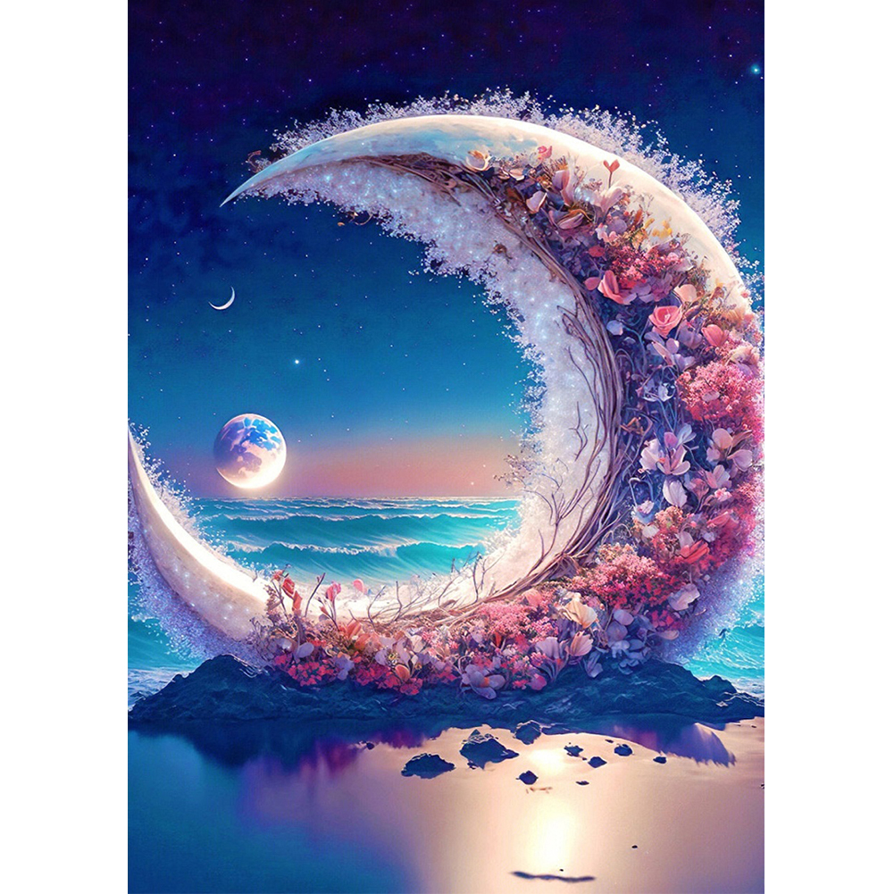 Beach Scenery Moon Flower 30*40CM(Canvas) Full Round Drill Diamond Painting gbfke