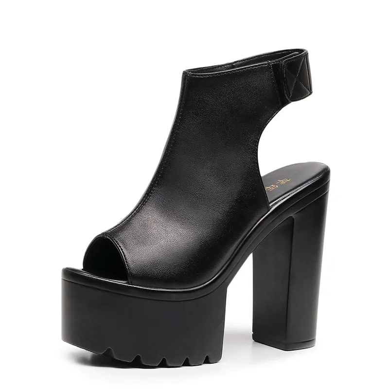 Breakj Breakj Heel 14 Cm Roman Sandals Women's Banquet Wearing Fish-Mouthed Shoes Thick-Soled Waterproof Trolley Model Model Show Shoes