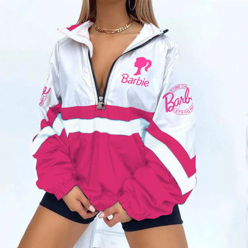 Women'S Retro Barbie Gril Zipper Sweatshirt Jacket