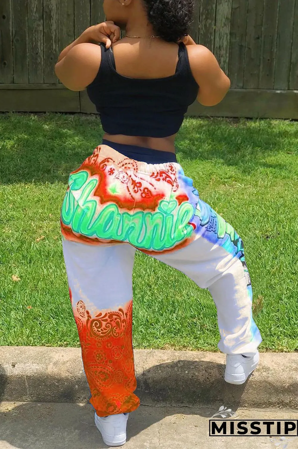 Multicolor Fashion Printed Mid Waist Loose Trousers