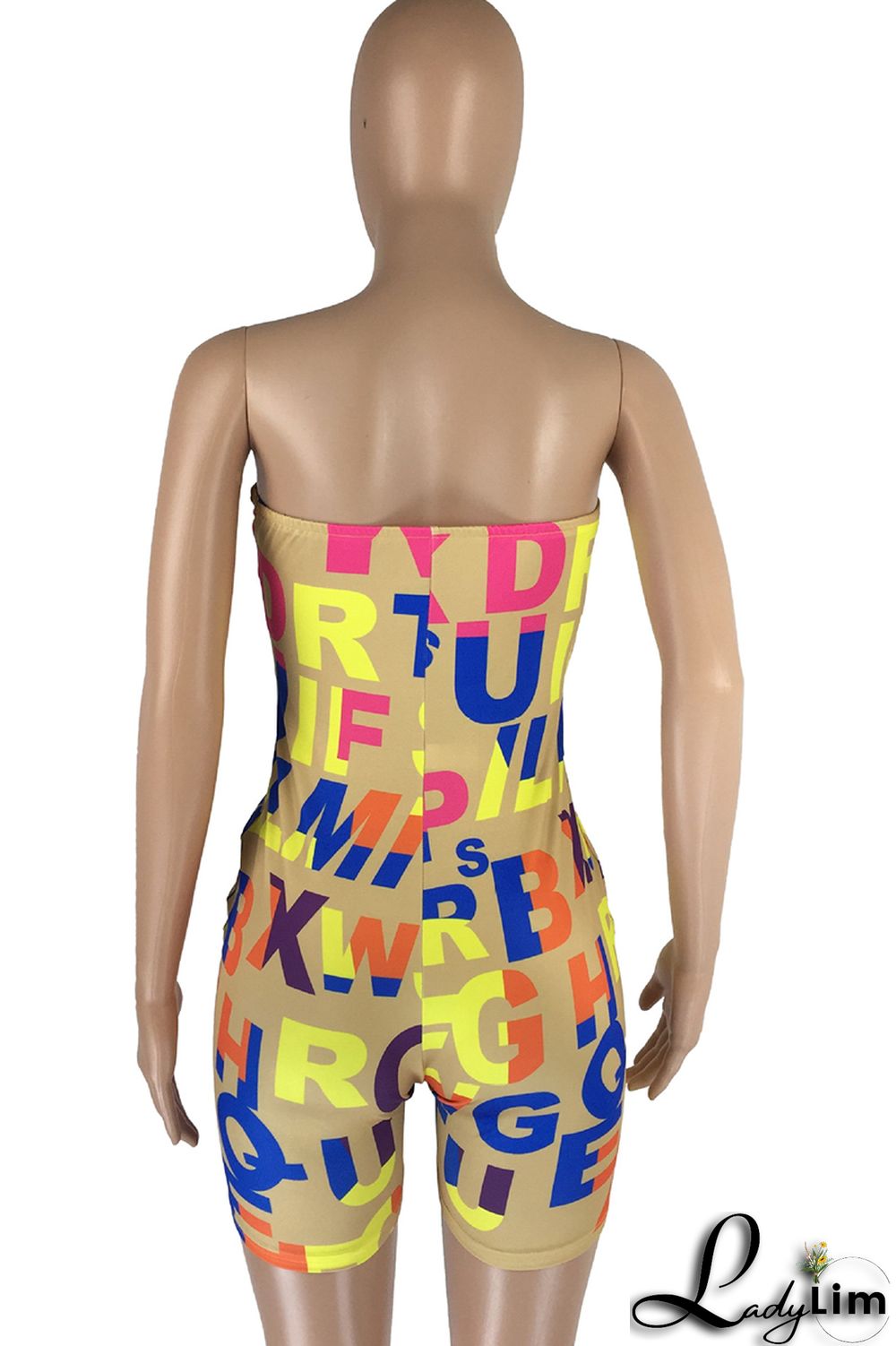 White Fashion Sexy Letter Print Backless Strapless Skinny Romper