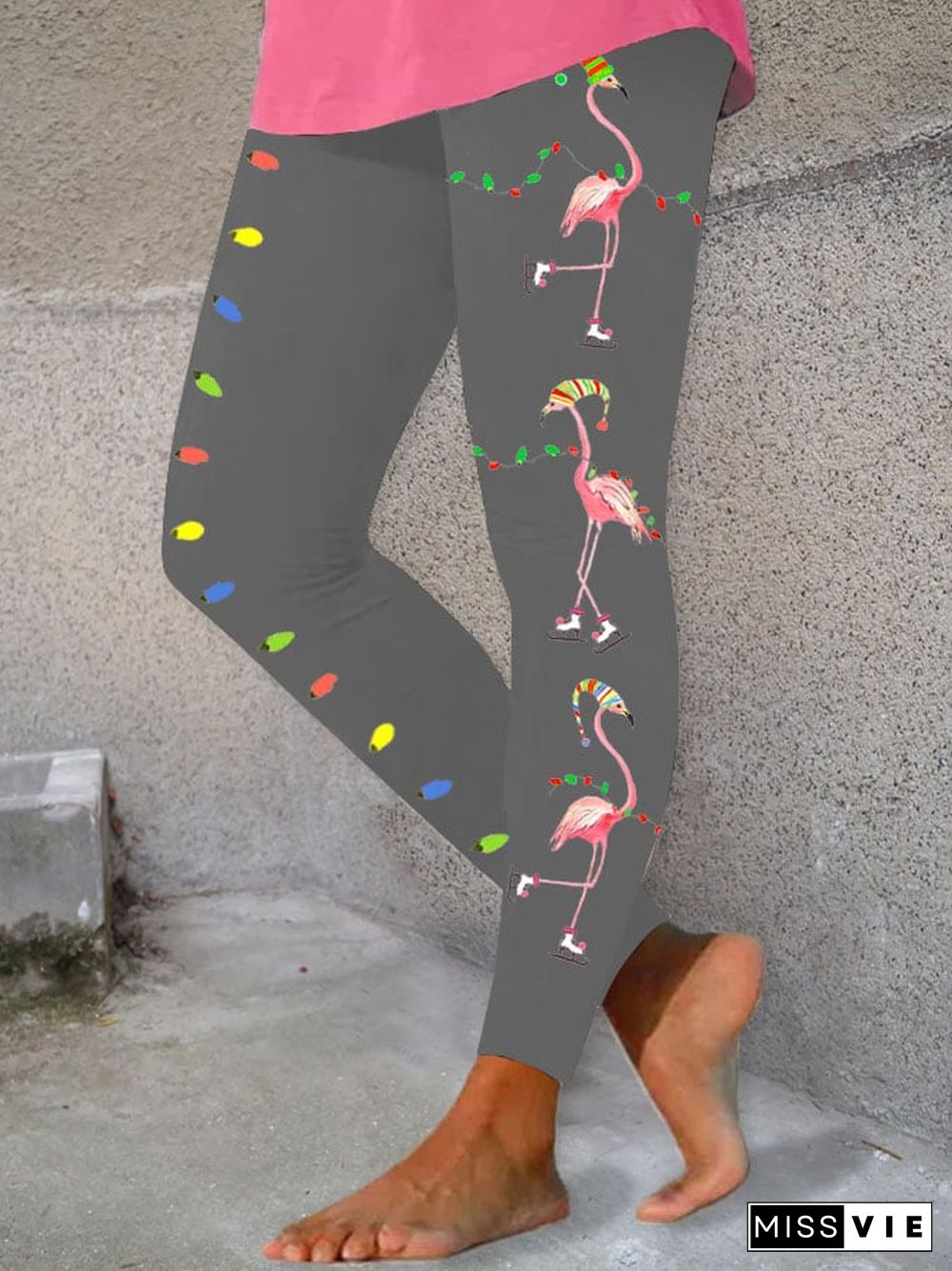 Women's Christmas Lights Flamingo Print Leggings