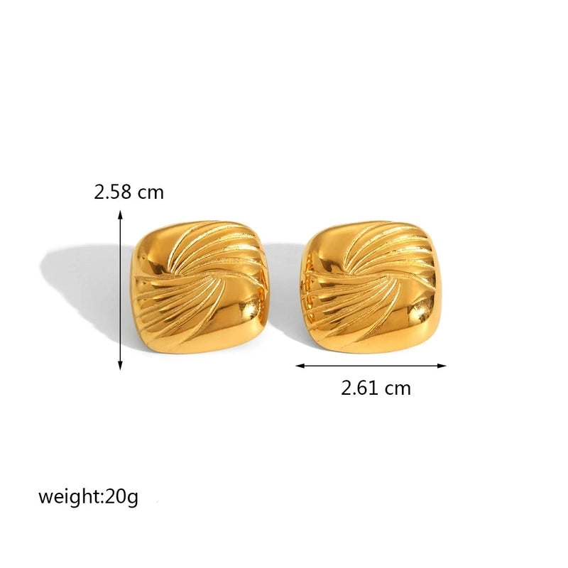 1 Pair Elegant Retro Solid Color Square Water Droplets Flower 304 Stainless Steel 18K Gold Plated Ear Studs