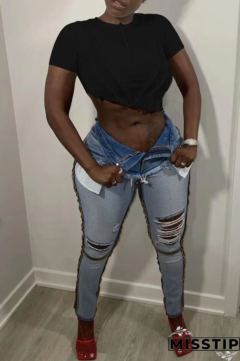 Rose Red Fashion Casual Solid Asymmetrical O Neck T-Shirts