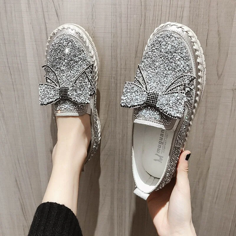 New 2020 women's sneakers casual shoes new fashion breathable thick bottom white soft shoes rhinestone crystal flats