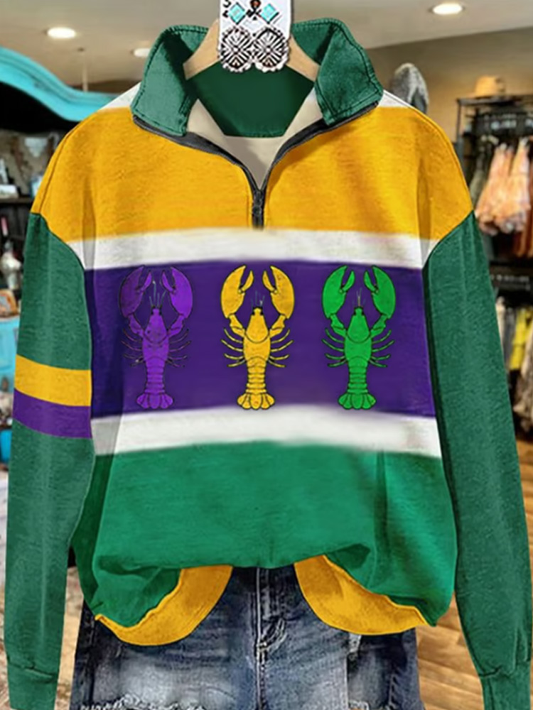 Comstylish Women's Mardi Gras Lobster Print Casual Sweatshirt