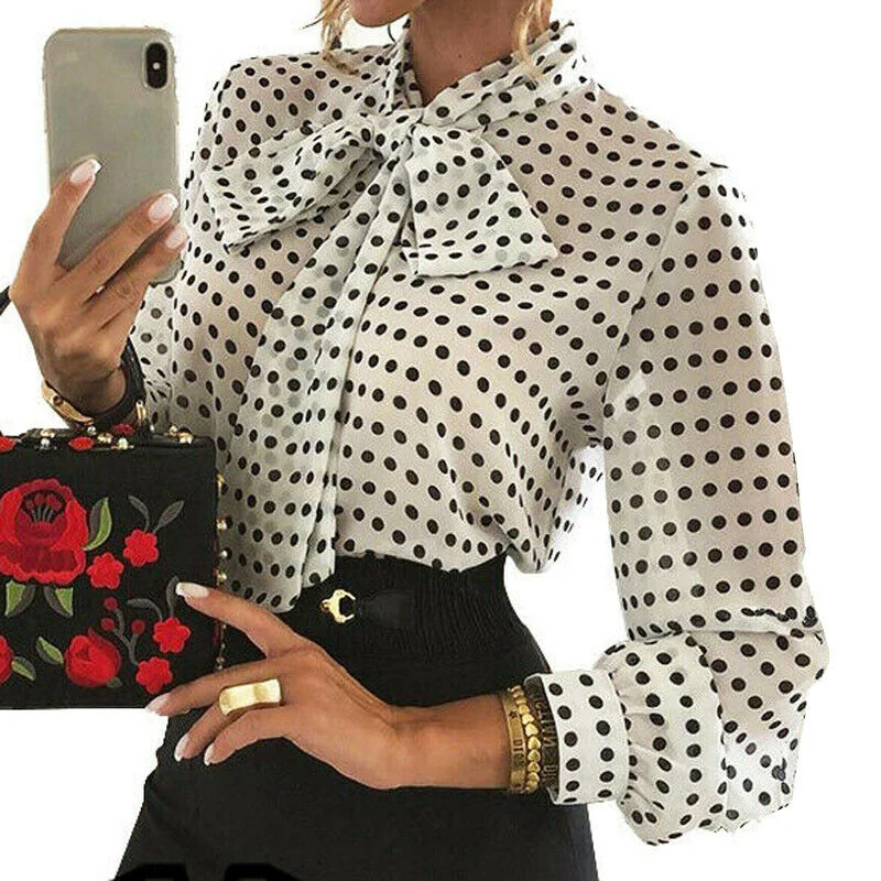 Elegant Ladies Shirt Women's Long Sleeve Shirt Office Lady Work Wear Formal Shirts Tops Blouse Polka Dot Women Blouses