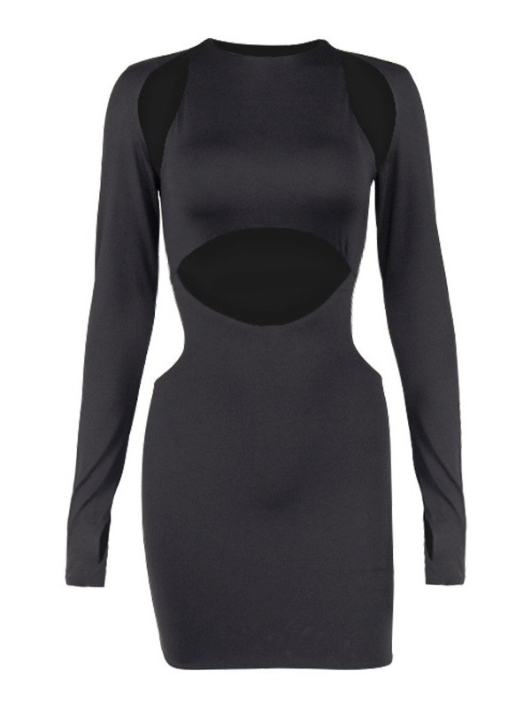 Sexy Cutout Crew Neck High-rise Long Sleeve Bodycon Dress