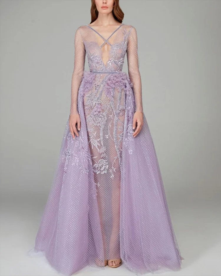 Women's Long Sleeve Mesh Embroidery Dress