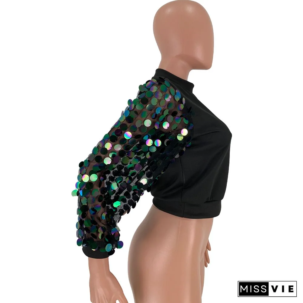 Sequin Patchwork Long Sleeve Blouses Shirts