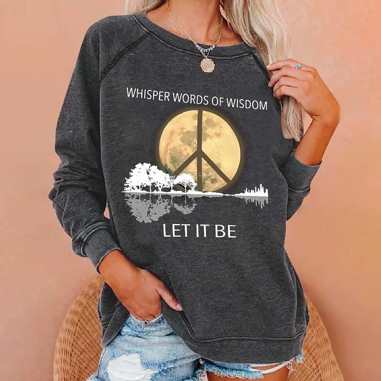 VChics Hippie Guitar Lake Whisper Words Of Wisdom Let It Be Print Sweatshirt
