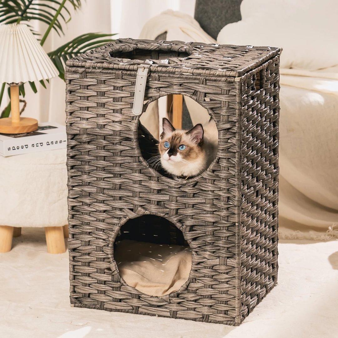 2-level Hand-Woven Wicker Cat House