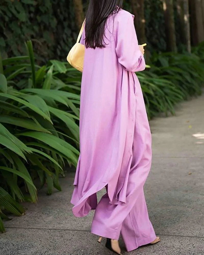 Three piece set of casual cardigan & top & wide leg pants