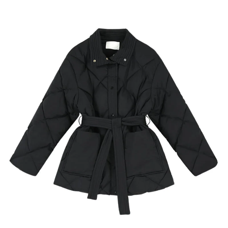 Toloer Winter Cotton Padded Coats Women Single-breasted Lace-up Female Chic All-Match Parkas Turn-down Collar Jackets Office Lady
