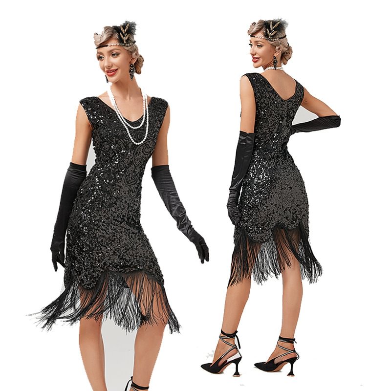 Women Prom Dress Great Gatsby 1920s Costume Sequined Tassels Flapper Girl Dress  Cocktail Dresses Novameme