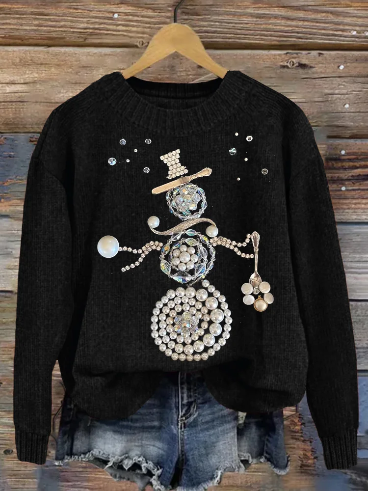 Comstylish Cute Snowman Vintage Jewelry Art Cozy Sweater