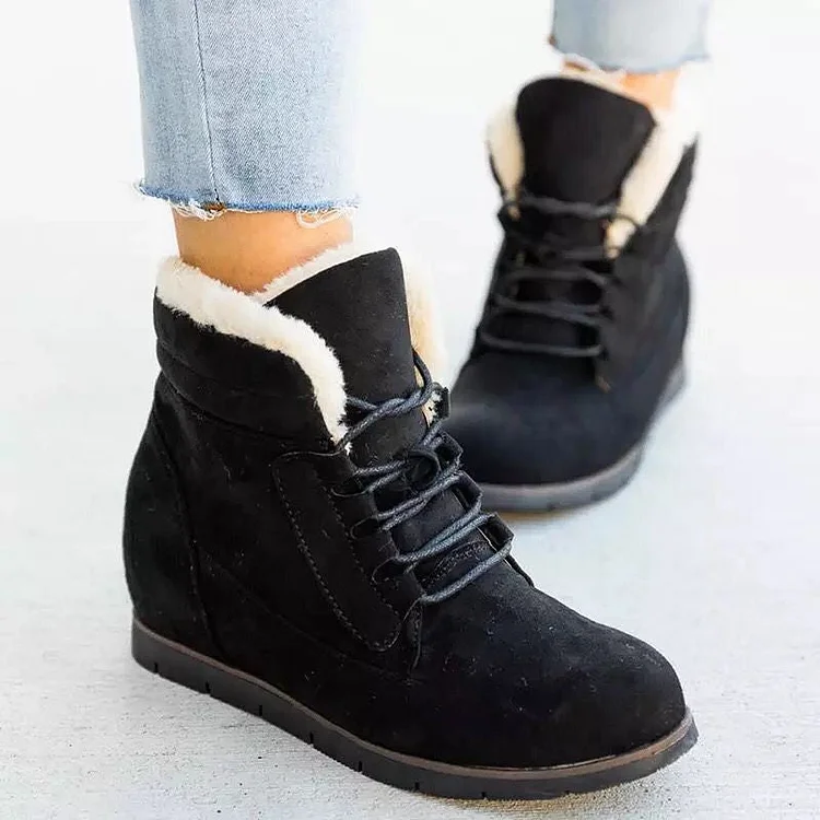 Women's Casual Simple Style Flat Heel High-Top Lace-Up Snow Boots shopify Stunahome.com