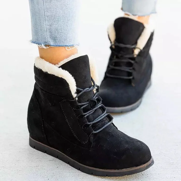 Women's Casual Simple Style Flat Heel High-Top Lace-Up Snow Boots Radinnoo.com