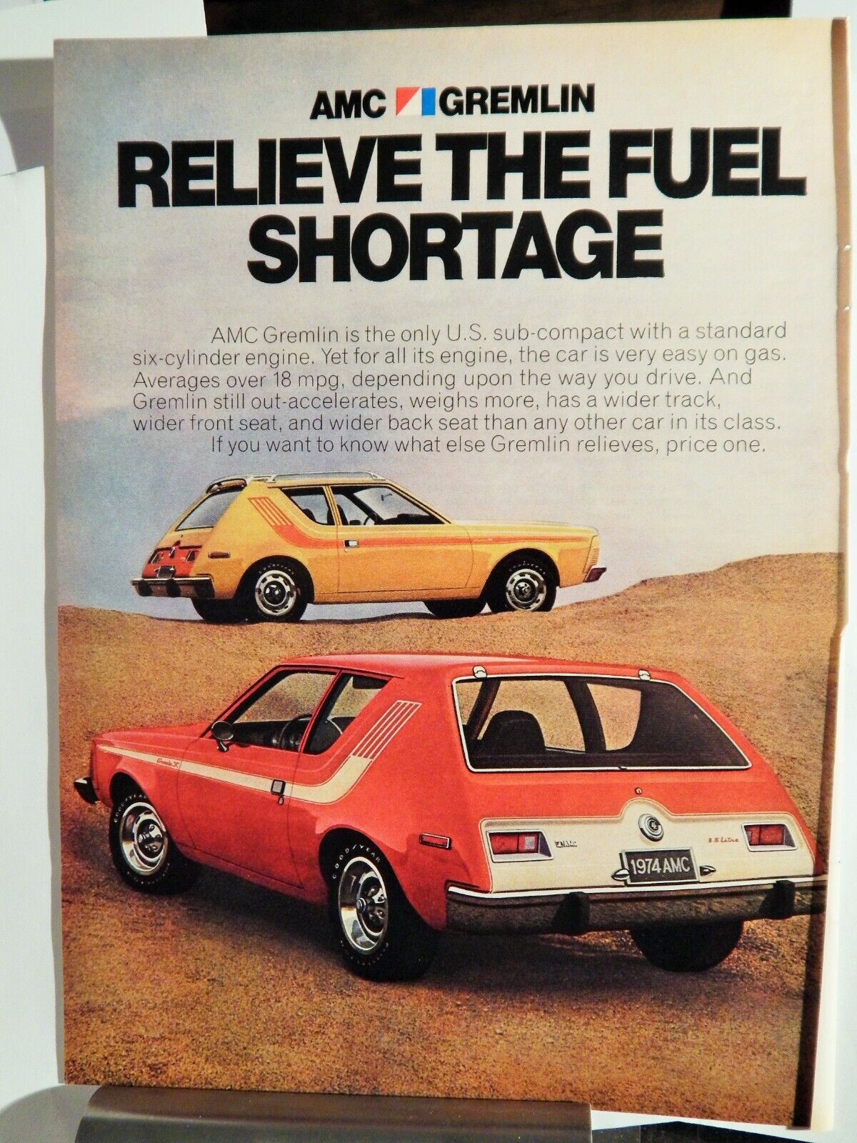 AMC GREMLIN SUB-COMPACT CAR VTG 1973 Photo Poster painting AD,SOUGHT EPHEMERA