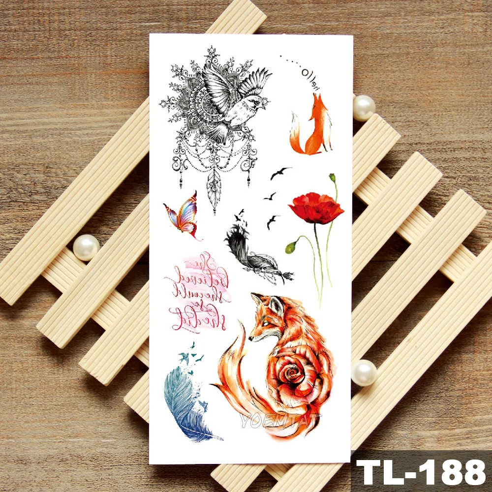Sdrawing Owl Compass Waterproof Temporary Tattoo Sticker Flower Wolf Mountain Flash Tattoos Body Art Fake Arm tatoo Women